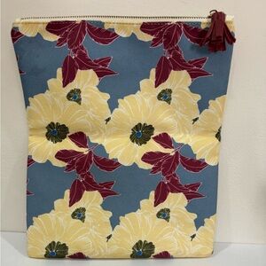 Rachel Pally Floral Printed Canvas Leather Trim Clutch Bag Tassel Zipper